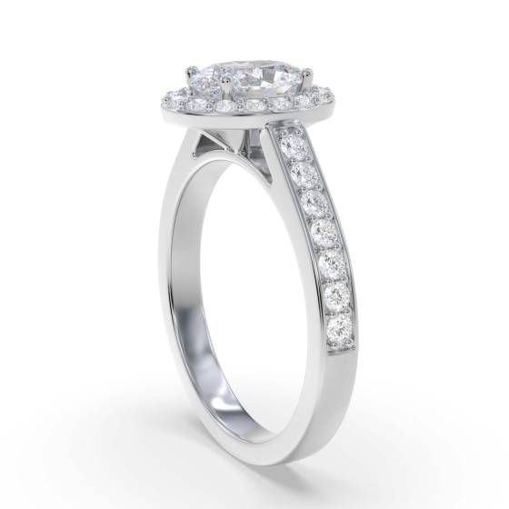 Oval Diamond Single Halo Shoulder Set Ring