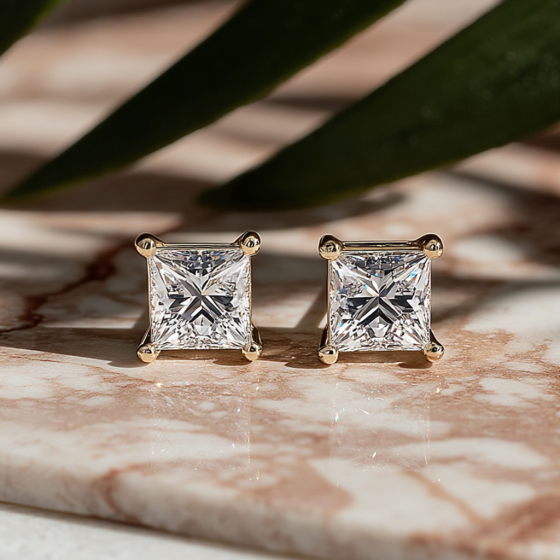Classic Princess Diamond Stud Earrings