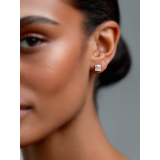 Princess Diamond Bezel Set Rub Over Earrings