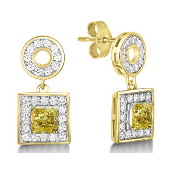 Fancy Yellow Princess Diamond Halo Earrings