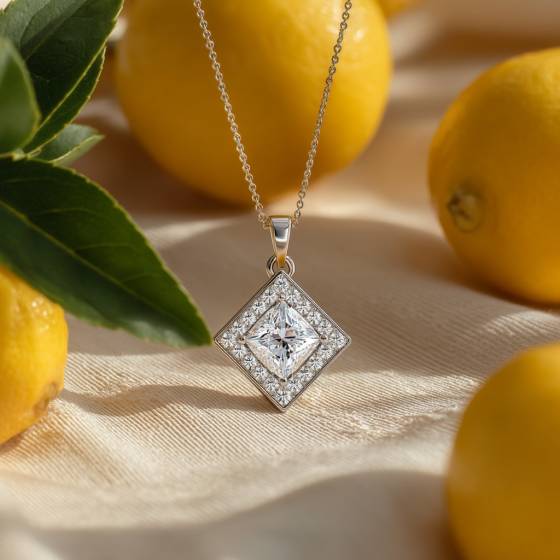 Princess Diamond Single Halo Pendant