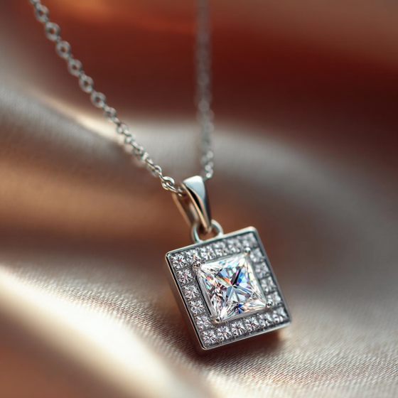 Princess Diamond Single Halo Pendant