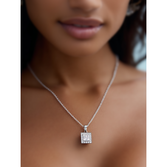 Princess Diamond Single Halo Pendant