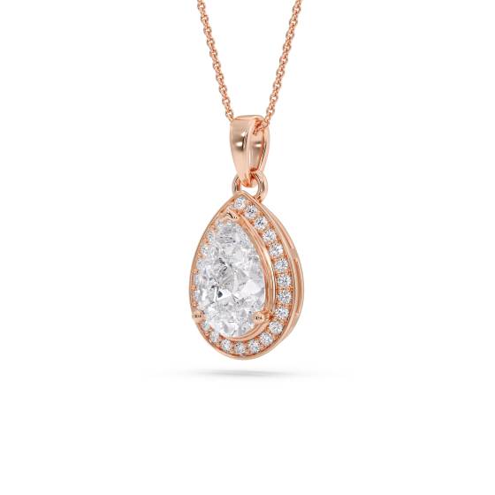 Pear Diamond Single Halo Pendant