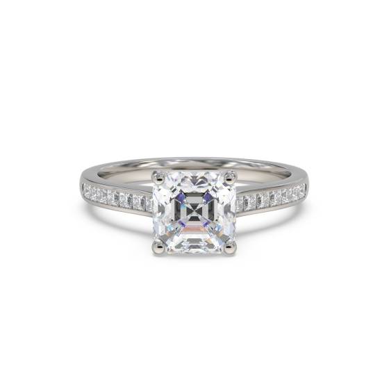Asscher Diamond Shoulder Set Ring