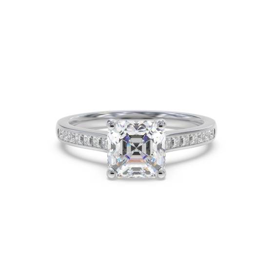 Asscher Diamond Shoulder Set Ring