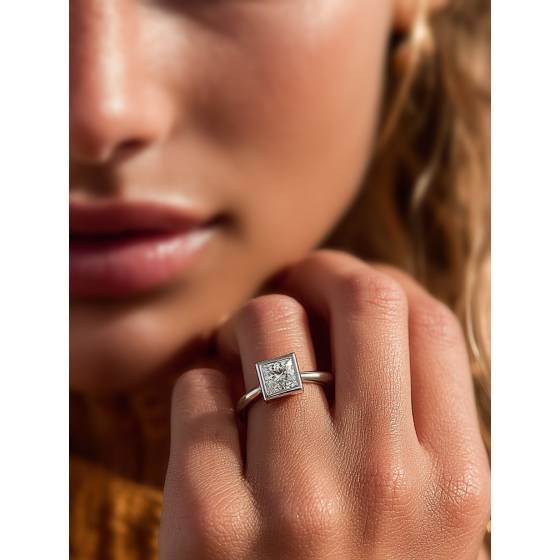 Princess Diamond Bezel Set Engagement Ring