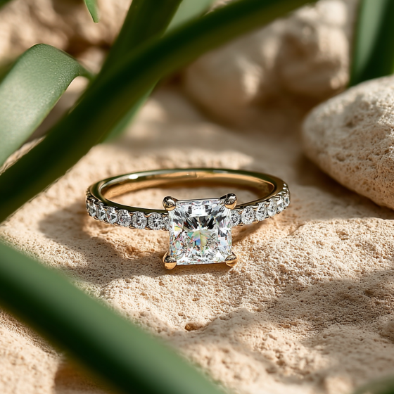 Princess Diamond Shoulder Set Ring