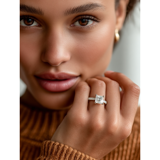 Princess Diamond Shoulder Set Ring