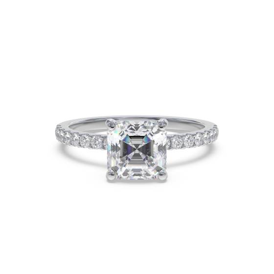 Asscher Diamond Shoulder Set Ring