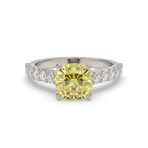 Fancy Yellow Cushion Diamond Shoulder Set Ring