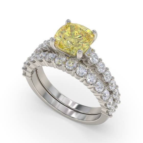 Fancy Yellow Cushion Diamond Shoulder Set Ring