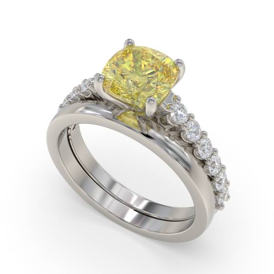 Fancy Yellow Cushion Diamond Shoulder Set Ring