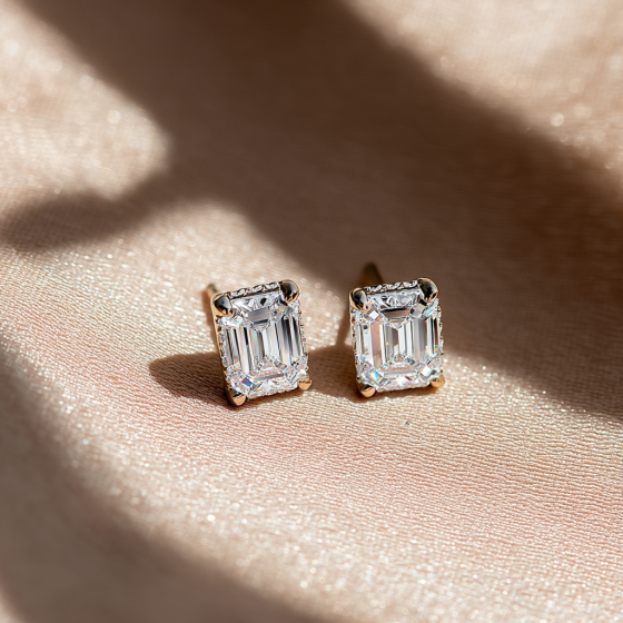 Emerald Diamond Halo Earrings