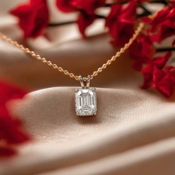 Emerald Diamond Halo Pendant