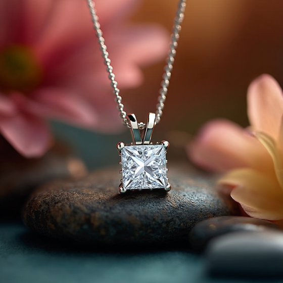 Princess Diamond Halo Pendant