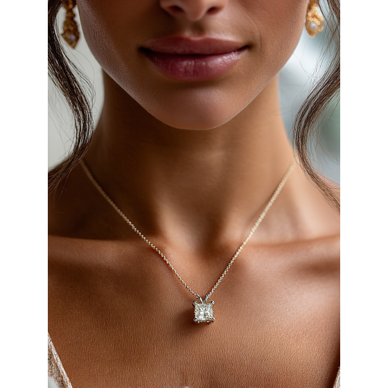 Princess Diamond Halo Pendant