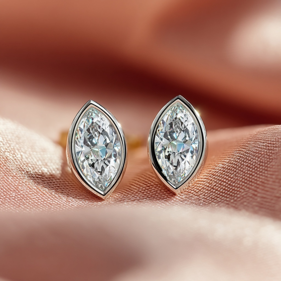 Marquise Diamond Bezel Set Stud Earrings
