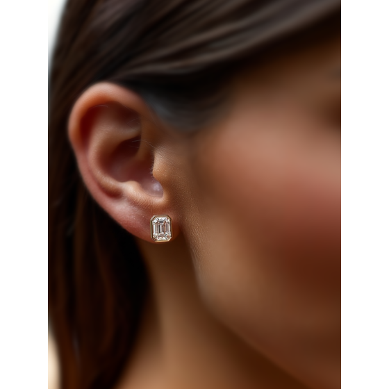 Emerald Diamond Bezel Set Stud Earrings