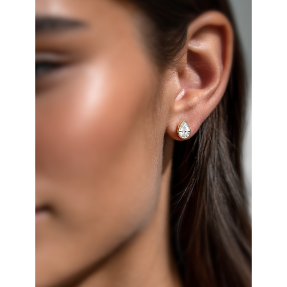 Pear Diamond Bezel Set Stud Earrings
