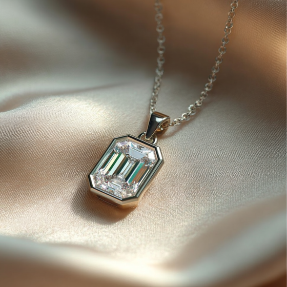 Emerald Diamond Bezel Set Solitaire Pendant