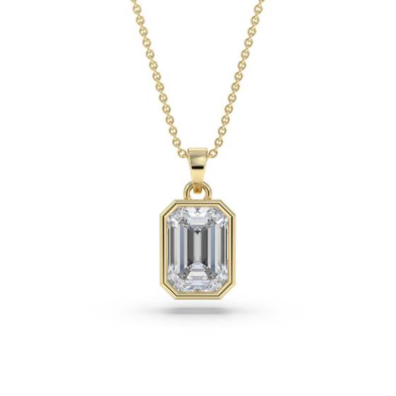 Emerald Diamond Bezel Set Solitaire Pendant