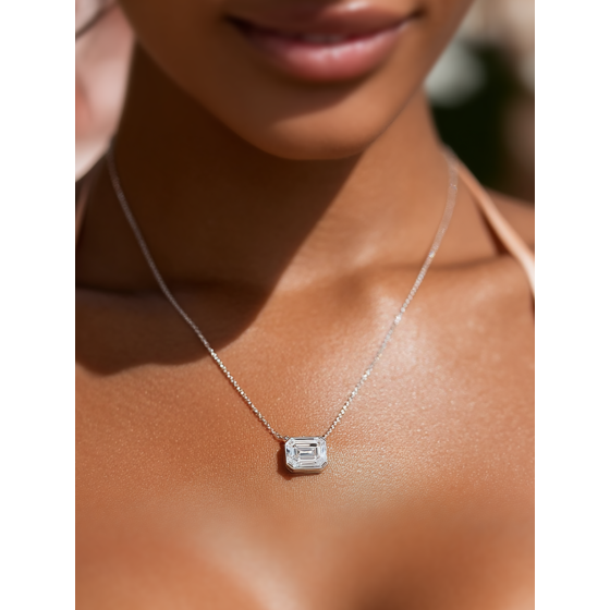 Emerald Diamond Bezel Set East To West Solitaire Pendant