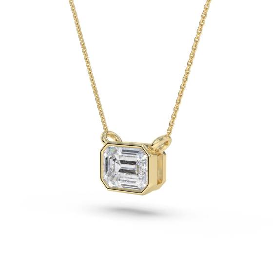 Emerald Diamond Bezel Set East To West Solitaire Pendant