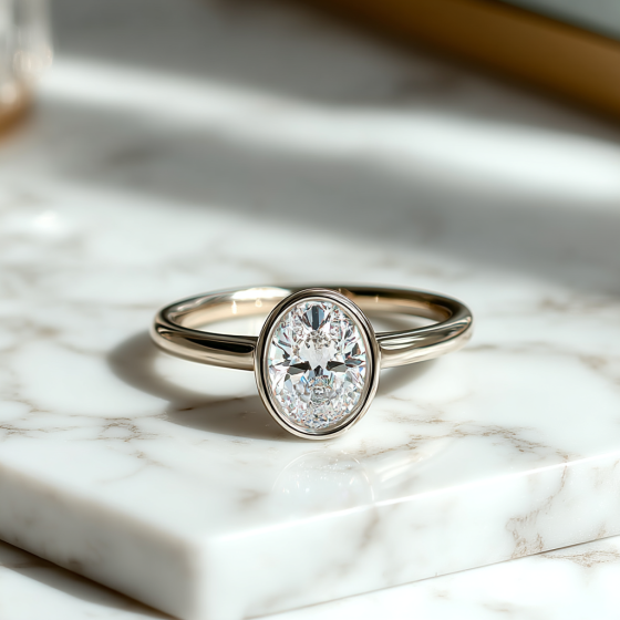 Oval Diamond Bezel Set Solitaire Ring