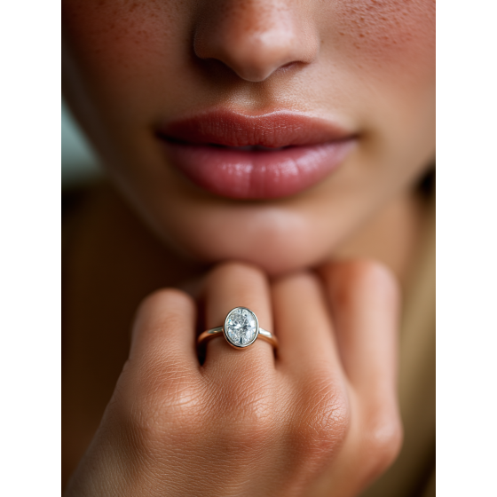 Oval Diamond Bezel Set Solitaire Ring