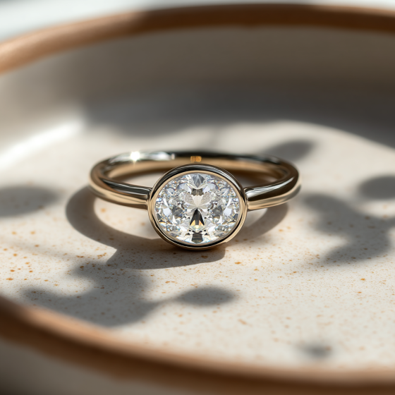 Oval Diamond Bezel Set East To West Solitaire Ring