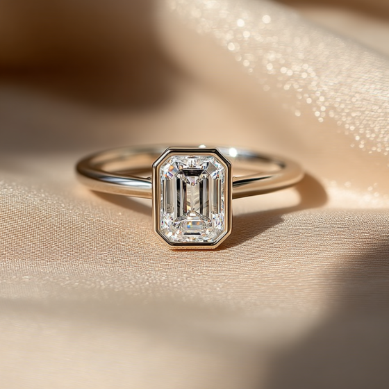 Emerald Diamond Bezel Set Solitaire Ring