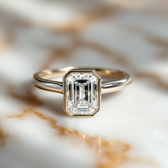 Emerald Diamond Bezel Set Solitaire Ring