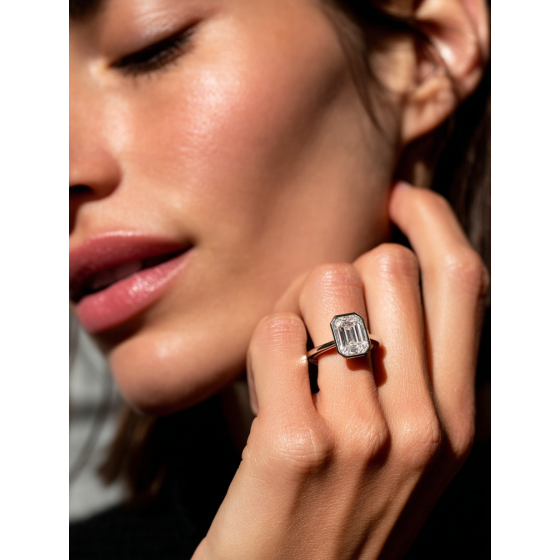 Emerald Diamond Bezel Set Solitaire Ring