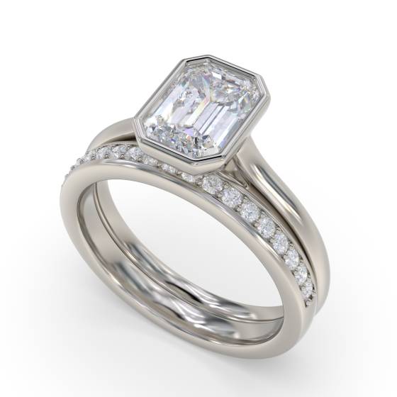 Emerald Diamond Bezel Set Solitaire Ring