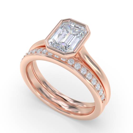 Emerald Diamond Bezel Set Solitaire Ring