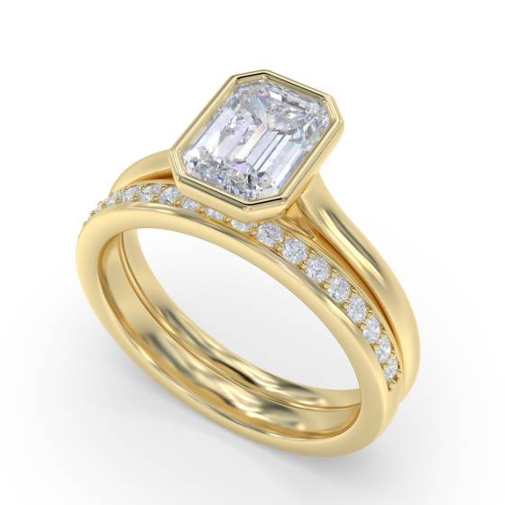 Emerald Diamond Bezel Set Solitaire Ring