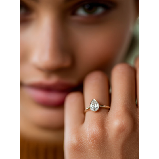 Pear Diamond Bezel Set Solitaire Ring