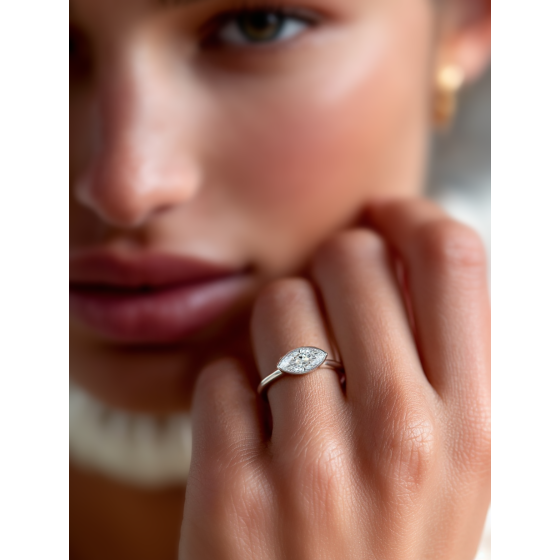 Marquise Diamond Bezel Set East To West Solitaire Ring