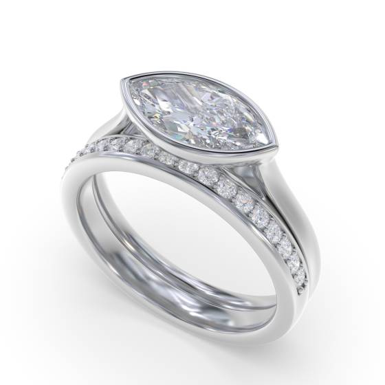 Marquise Diamond Bezel Set East To West Solitaire Ring