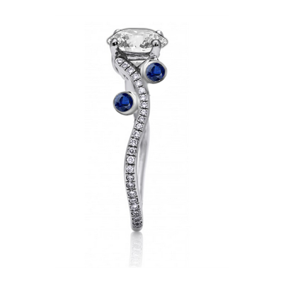 Blue Sapphire and Round Diamond Designer Vintage Ring