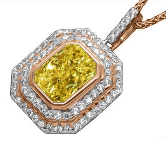 Fancy Yellow Radiant Diamond Halo Pendant