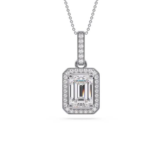 Emerald Diamond Single Halo Pendant