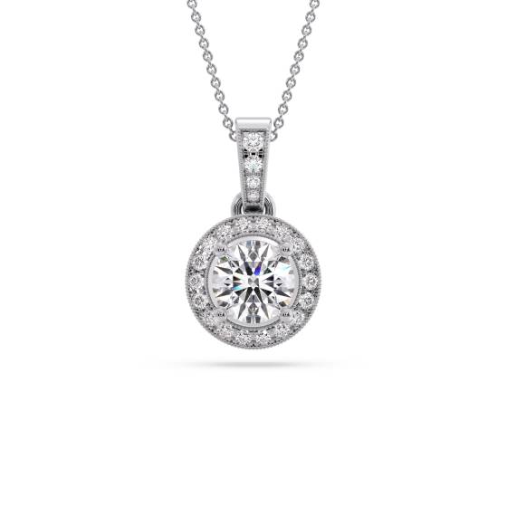 Round Diamond Single Halo Pendant