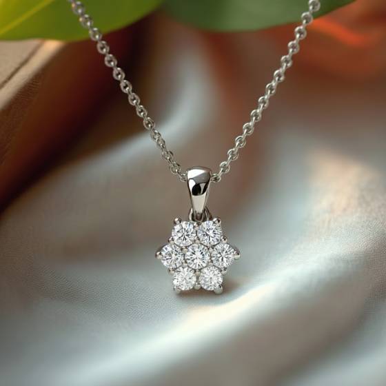 Round Diamond Cluster Flower Pendant