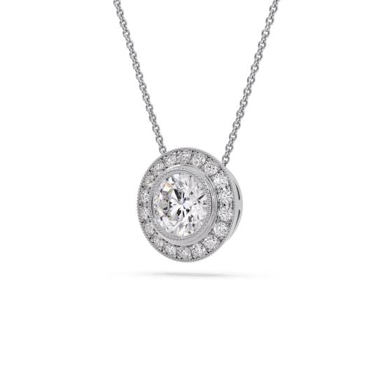Round Diamond Single Halo Pendant