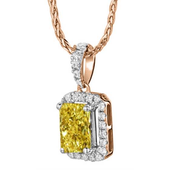 Fancy Yellow Radiant Diamond Halo Pendant