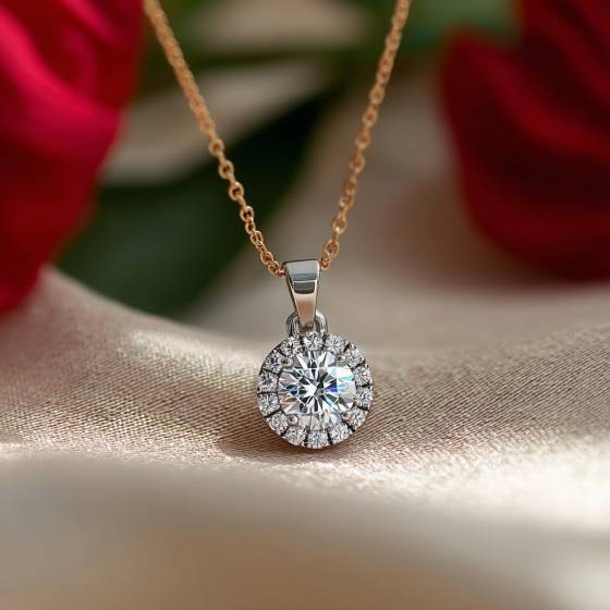 Round Diamond Single Halo Pendant