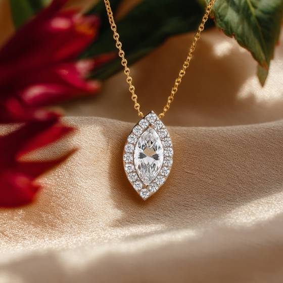 Marquise Diamond Single Halo Pendant