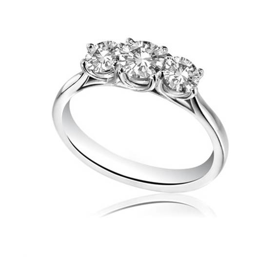 1.00ct SI1/E-F Crossover Round Natural Diamond Trilogy Ring
